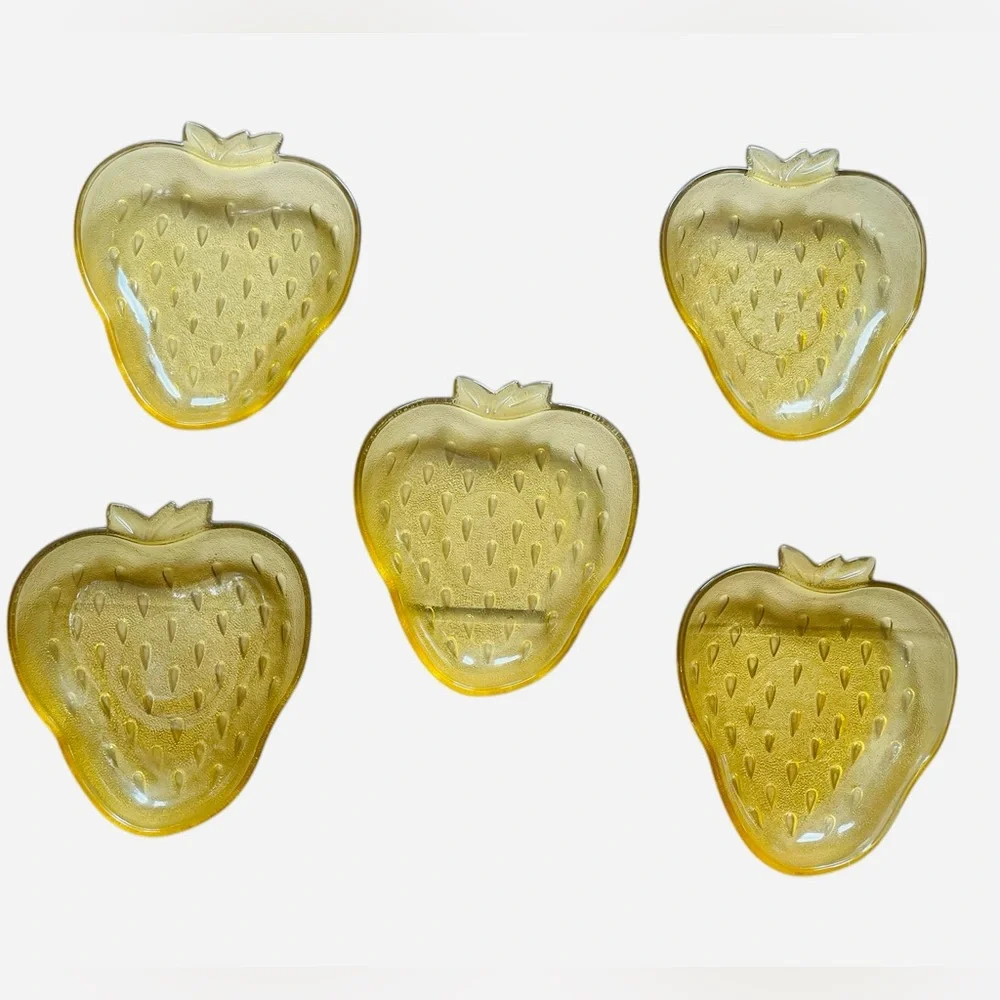 vintage hazel atlas yellow amber colored glass strawberry dish set of five